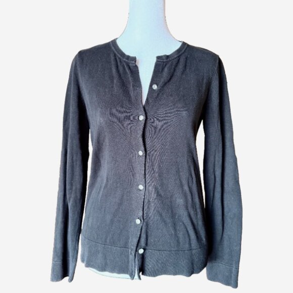 Ann Taylor LOFT Black Cardigan Women’s Size SP Plastic Rhinestone Button Sweater - Picture 1 of 7
